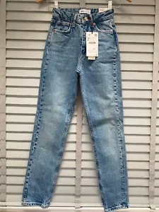 ZARA Mädchen blaue Jeans Alter 13-15 UK 4 hoher Bund schmale Passform knöchellang Denim - Bild 1 von 8