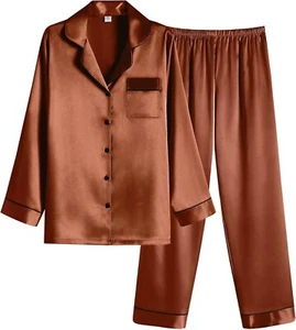 Ekouaer Women Satin Pajamas Set Classic Button Down Long Pjs Set - Picture 1 of 23