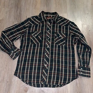 Camisa De Colección WRANGLER Perla Snap Western Buffalo Franela Verde A Cuadros Para Hombres L - Imagen 1 de 8