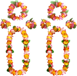 Hawaii Blumenkette Set 8-teilig mit Armbändern, Stirnbändern und Halsketten - Bild 1 von 7