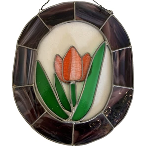 Stained Glass Tulip Suncatcher Handcrafted 12" x 10.5" Vintage Wall Hanging Art - Picture 1 of 15