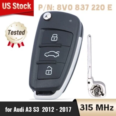 8V0 837 220 E for Audi A3 S3 2012 - 2017 Flip Key Keyless Remote Fob 315MHz ID48 - Image 1 of 4