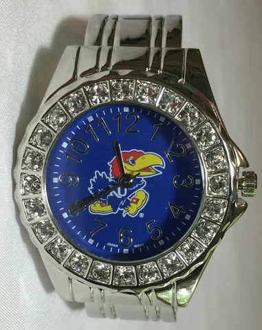 New Kansas Jayhawks Ladies Bangle Cuff Watch,Metal,Crystal,With Free Battery Cover