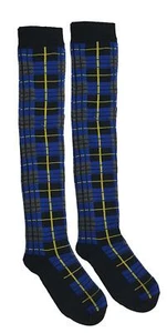 Ladies Over The Knee Blue Tartan Socks [Foot Size 4-6] - Picture 1 of 1