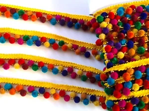 2 Meter Bunt Regenbogen Bommel Bommel Fransenborte Spitze Bastelband - Bild 1 von 9