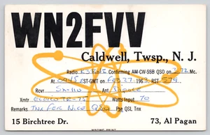 Postkarte QSL WN2FVV Caldwell New Jersey 1963 CB Funker Al Pagan - Bild 1 von 2