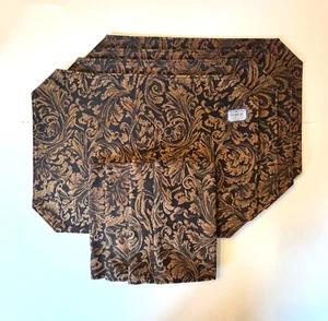 Baroque 8pc Vtg Tapestry Placemat & Napkin Set 4 Each Elegant Black Gold Damask - Picture 1 of 10