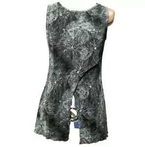 Connected Apparel Micro-Pleat Floral Split-Hem Tunic Tank Top Black & Gray 6 - Picture 1 of 20