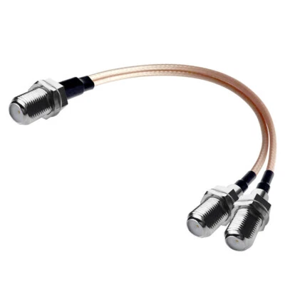 F Type Female to 2X F female coaxial cable Y type splitter pigtail RG316 15cm - Image 1 of 2