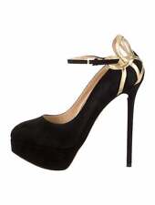 Charlotte Olympia Suede Pumps Sz 7.5/37.5 Black Gold Ankle Strap Made in Italy