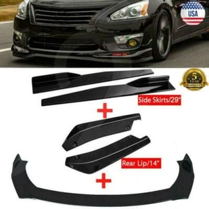 Glossy Black Front Bumper Lip Spoiler +Rear Side Skirt Splitter Kit Universal US - Picture 1 of 11