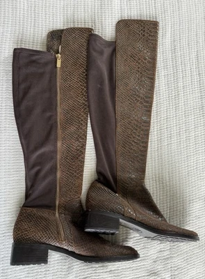 MICHAEL KORS WOMENS KNEE HIGH FABRIC SNAKE SKIN DARK CHOCOLATE BROWN LEATHER 8M - Image 1 of 4