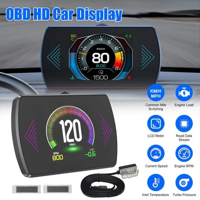 OBD2 Speedometer Digital Cars HUD Head Up Display Odometer MPH Overspeed Alarm - Image 1 of 4