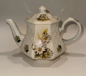 Sadler Fine English Daisy Teekanne Lattice BasketWeave Yellow Wheat Vintage - Bild 1 von 14