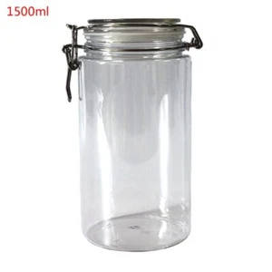 1500ML Plastic Round Clip Top Storage Jar With Airtight Seal Lid Food Container - Picture 1 of 8