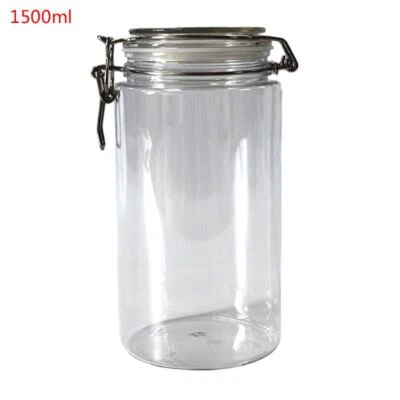 1500ML Plastic Round Clip Top Storage Jar With Airtight Seal Lid Food Container - Image 1 of 4