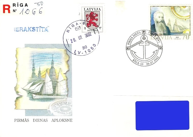 Latvia 2002 (09) Latvian Maritime Navigation History - Johan Dahl (addressed FDC - Image 1 of 1