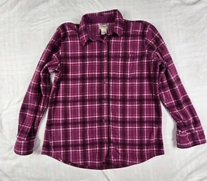 LL Bean Women’s Shirt Jacket Button Down Fleece Plaid Pink Chest Pocket Small - Picture 1 of 6