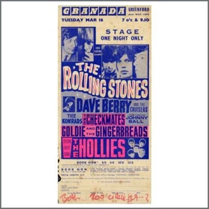 The Rolling Stones & David Bowie 1965 Granada Greenford Handschein Flyer (UK) - Bild 1 von 1