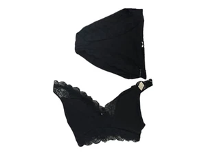 Conjunto de sujetador y camisetas para mujer Shirley of Hollywood negro con encaje y perlas sintéticas - Imagen 1 de 19