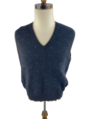 Neiman Marcus Mens L Vtg V-Neck Sweater Vest 100% Virgin Wool Argyle Polka Dot Foto 1 de 4