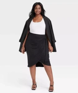 NEW NWT Black Plus Sz 3X Casual or Dress Elastic Waist Stretchy Mock Wrap Skirt - Picture 1 of 4