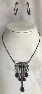 Lia Sophia Peacock Necklace & Park Lane Hoops Hematite Tone Crystals Incredible! - Picture 1 of 12