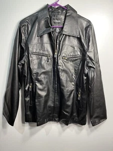 outbrook womens jacket coat size large black fake leather zip up long sleeve - Picture 1 of 6