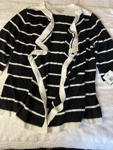 Mercer Street Studio cardigan striped black & white elastic back women's size L - Picture 1 of 10