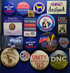 Lot 17 Diff. Democratic Party Political Campaign Pins Buttons Magnet etc.