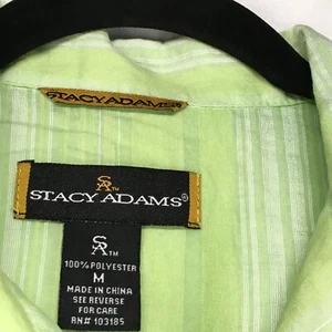 STACY ADAMS Men's Camp Shirt Size Medium Striped Green - Picture 1 of 13