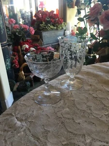 Fostoria~Navarra~Etched -Champagne Coupe And Footed Ice Tea Goblet - Picture 1 of 6