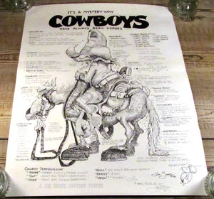 Jim Snook COWBOYS Vintage Cartoon Poster 19"x 25" Inscribed & Signed by Artist - Picture 1 of 5