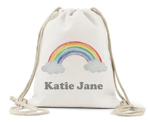 Personalised Drawstring Bag, Rainbow Name, Nursery, P.E Bag,Back Pack - Picture 1 of 2
