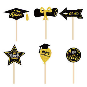 48 PCS Graduation Cupcake Toppers Grad Cupcake Toppers Black and Gold