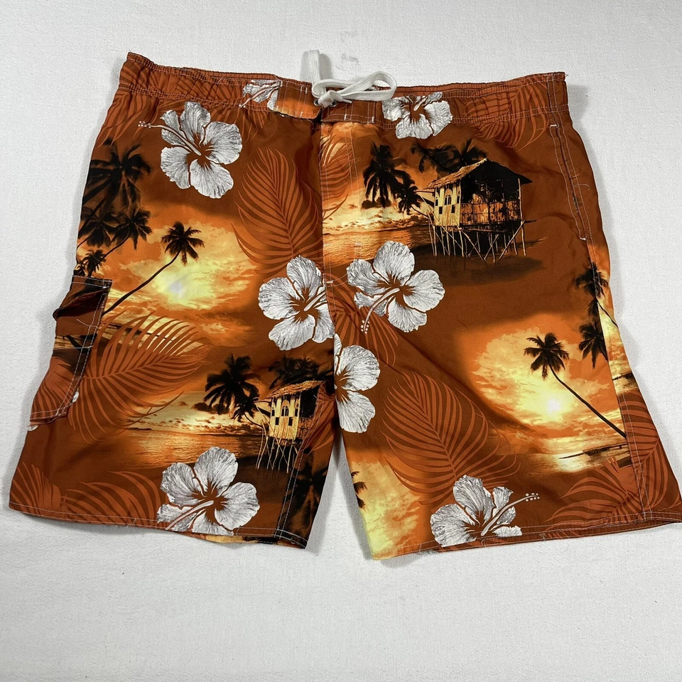 "Bañador NEWPORT BLUE marca Island para hombre talla XL 42"" naranja con cordón floral" Foto 1 de 4