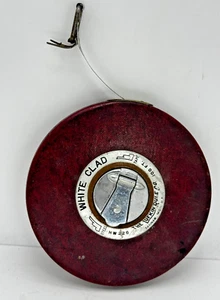 White Clad 100 ' steel leather Tape Measure Carpentry Woodworking Vintage - Picture 1 of 12