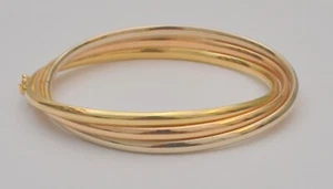 18K Yellow White Rose Gold 3 Plain Twisted Oval Bangle Bracelet 16.6 Grams B2 - Picture 1 of 6