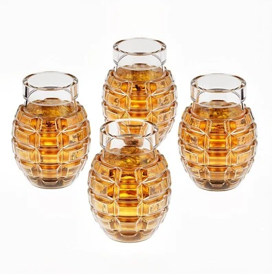 高级水晶威士忌玻璃杯 4 件套手榴弹玻璃杯礼品盒波本威士忌 — 第 1/4 张图片