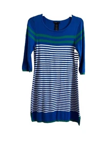 $99 DESIGN HISTORY Blue Striped Cotton Blend Knit 3/4 sleeve Dress Size XL - Bild 1 von 16