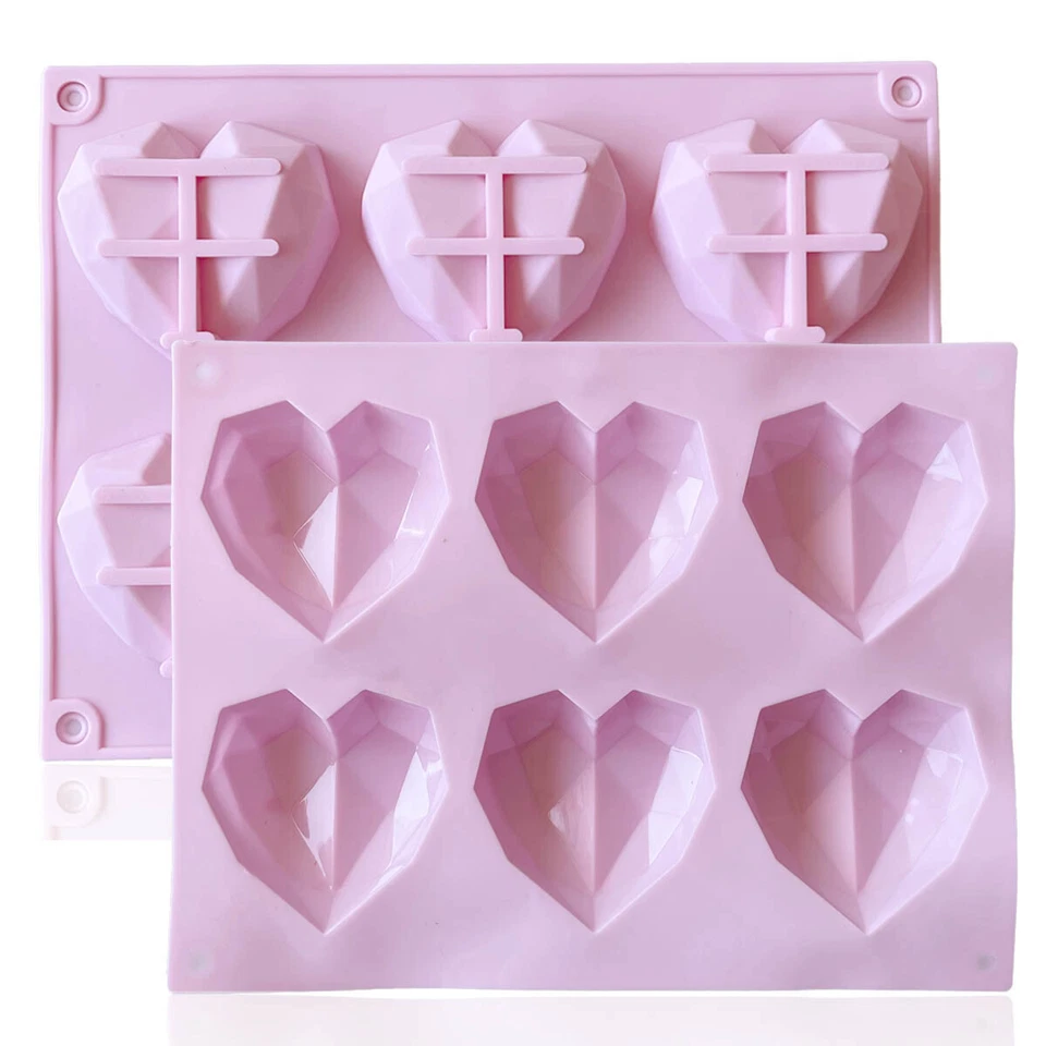 2x Silikon 3D Herz Diamant Backformen Herzform Kuchenform Fondant Muffin Rosa - Bild 1 von 1