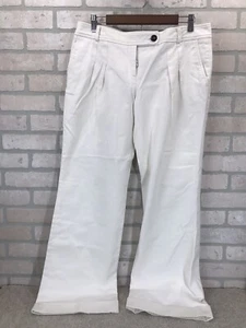 BURBERRY LONDON TROUSERS WOMEN'S 10 WHITE WIDE LEG SLACKS CUFFED PLEATS FLAP PKT - Picture 1 of 15