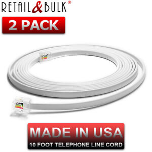 (2 Pack) 10 Foot Telephone Cord RJ11 (6P4C) Professional Grade Phone Line Cable