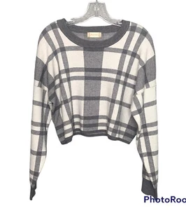 Altar’d State Pullover Damen Medium Crop grau weiß kariert Pulli Langarm - Bild 1 von 8