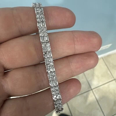 14k White Gold Baguette Bracelet 3.78CT, 7.25” Length, 11.3g - Image 1 of 4