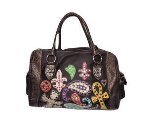 Custom Women  Brown PVC Pebbled Rhinestone Stone Croc Studded Duffle Handbag