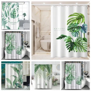 3D Green Leaf Shower Curtain Bathroom Curtain Waterproof With 12 Hooks Polyester - Picture 1 of 30