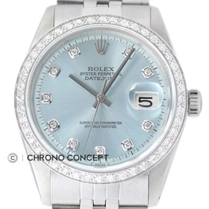 Mens Rolex Diamond Datejust 18K White Gold & Stainless Steel Ice Blue Dial Watch - Picture 1 of 9