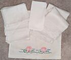 Lot/7 Vintage Linen Floral Brocade Napkins, Hand Painted Water Lily Tea Towel