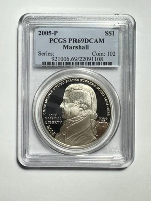 2005 P Marshall $1 Silver Commemorative Dollar PCGS MS 69DCAM - Image 1 of 2